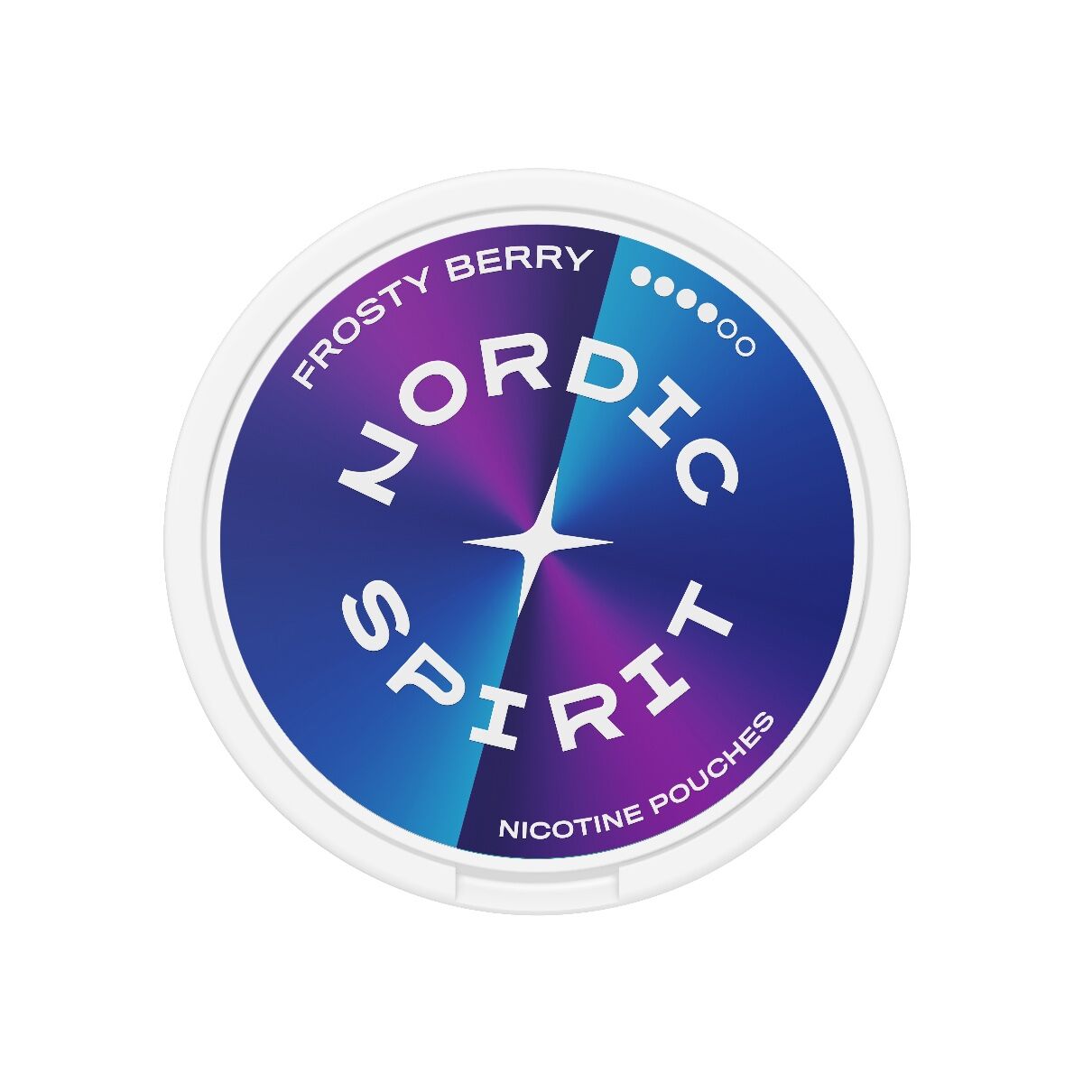Pohled seshora na krabičku nikotinových sáčků Nordic Spirit Frosty Berry X-Strong
