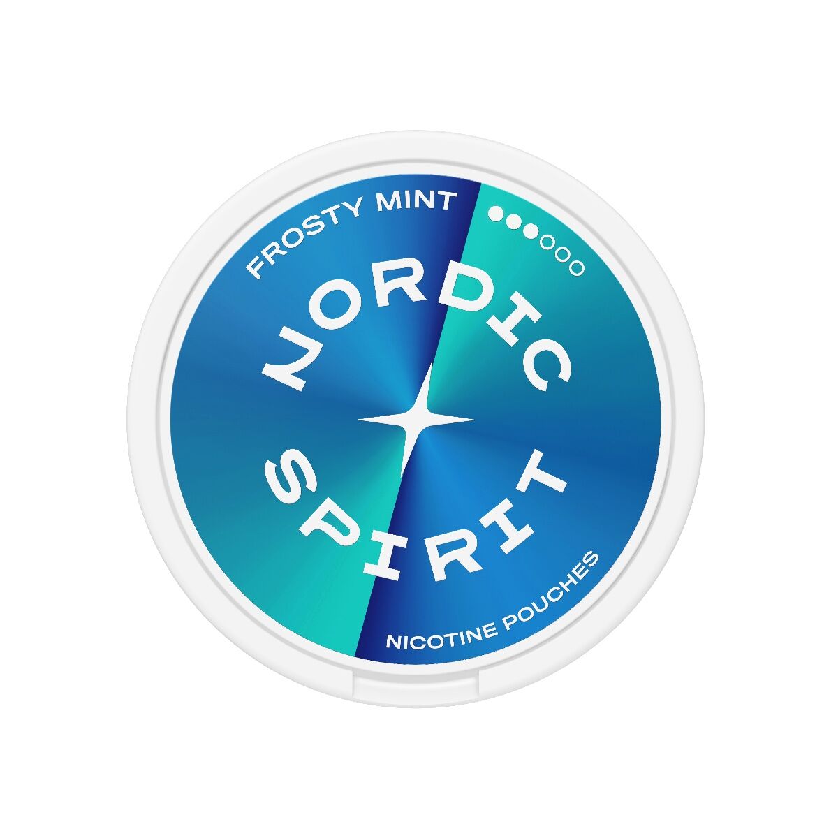 Pohled zepředu na krabičku nikotinových sáčků Frosty Mint Strong